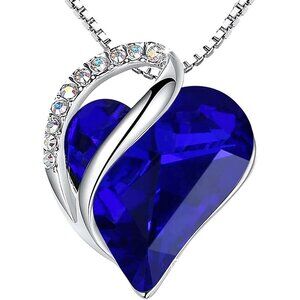 Infinity Love Birthstone Heart Pendant 9 Sapphire Blue Necklace Women Mom Silver